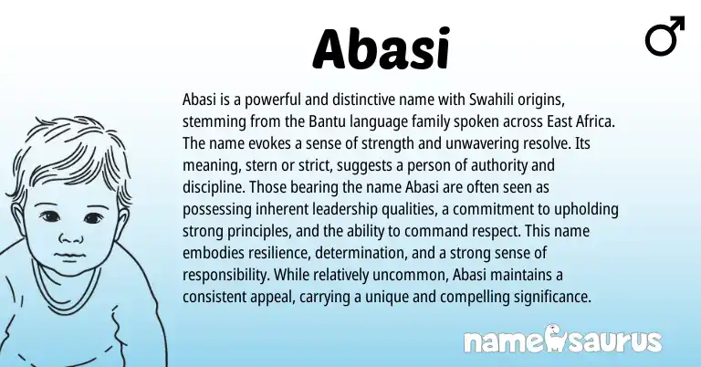 Infographic about Abasi name meaning, Abasi is a name from Arabic, African, Swahili origin(s).