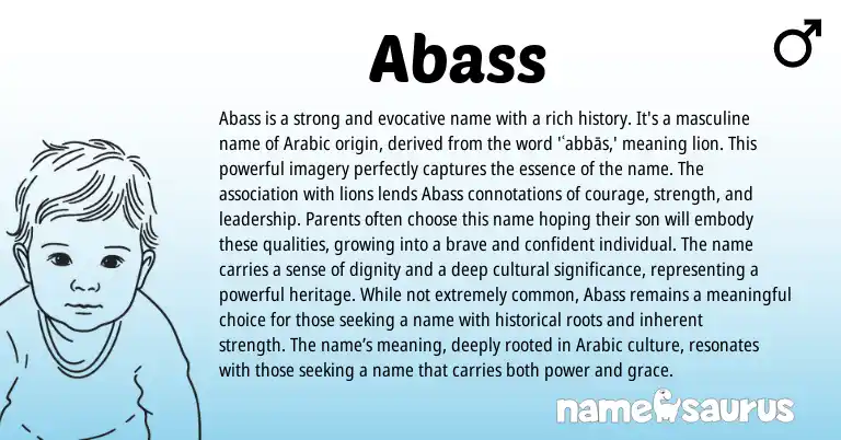 Infographic about Abass name meaning, Abass is a name from Arabic origin(s).