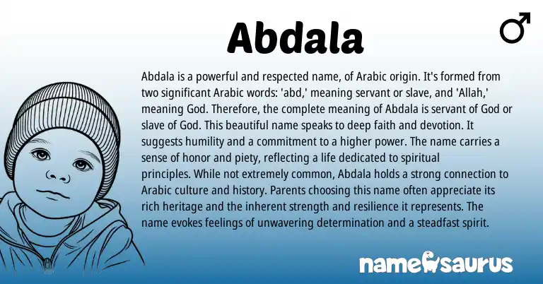 Infographic about Abdala name meaning, Abdala is a name from Arabic origin(s).