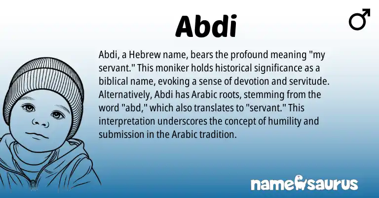 Infographic about Abdi name meaning, Abdi is a name from Arabic, Hebrew origin(s).