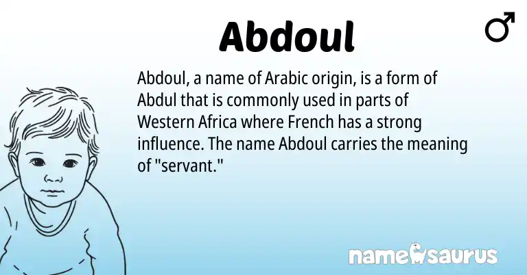 Infographic about Abdoul name meaning, Abdoul is a name from Western Africa, French, Arabic origin(s).