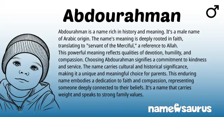 Infographic about Abdourahman name meaning, Abdourahman is a name from Arabic origin(s).