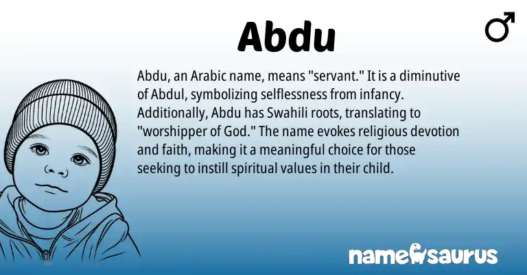 Infographic about Abdu name meaning, Abdu is a name from Swahili, Arabic origin(s).