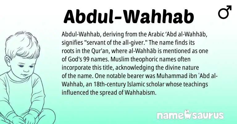 Infographic about Abdul-Wahhab name meaning, Abdul-Wahhab is a name from Arabic, Muslim origin(s).