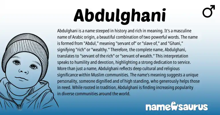 Infographic about Abdulghani name meaning, Abdulghani is a name from Arabic origin(s).