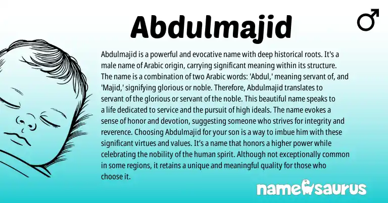 Infographic about Abdulmajid name meaning, Abdulmajid is a name from Arabic origin(s).
