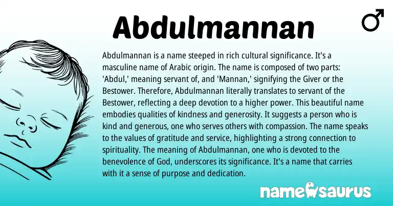 Infographic about Abdulmannan name meaning, Abdulmannan is a name from Arabic origin(s).