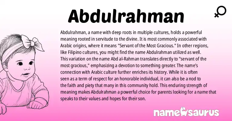 Infographic about Abdulrahman name meaning, Abdulrahman is a name from Arabic, Filipino, Maguindanao, Maranao origin(s).