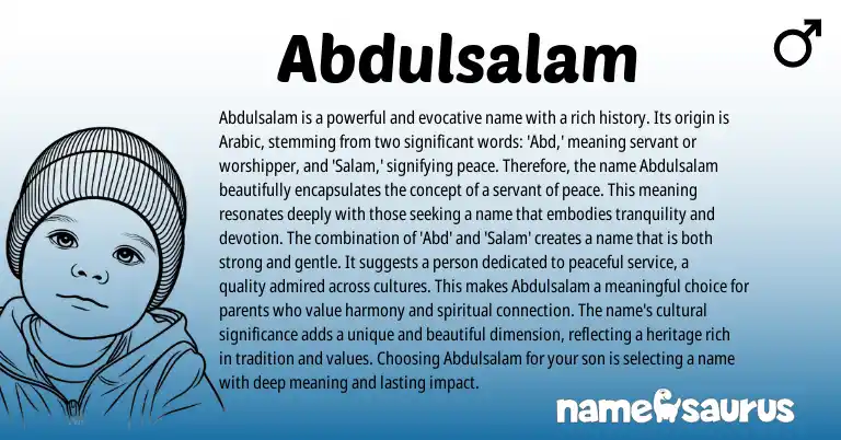 Infographic about Abdulsalam name meaning, Abdulsalam is a name from Arabic origin(s).
