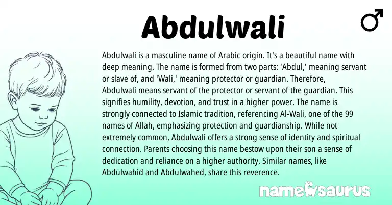 Infographic about Abdulwali name meaning, Abdulwali is a name from Arabic origin(s).