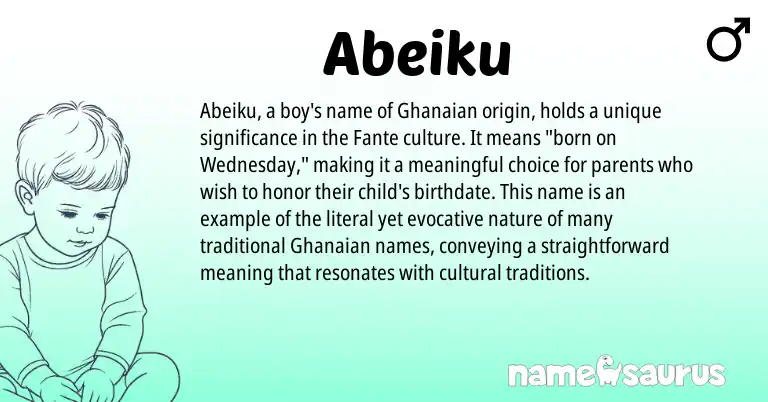 Infographic about Abeiku name meaning, Abeiku is a name from Fante, Ghanaian origin(s).