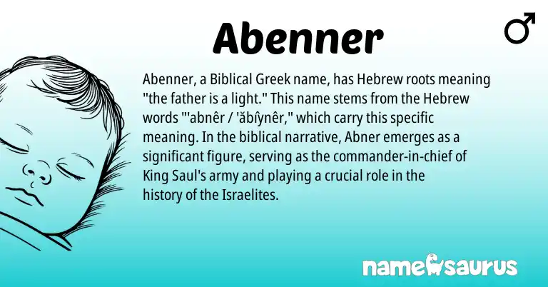 Infographic about Abenner name meaning, Abenner is a name from Hebrew, Biblical Greek origin(s).
