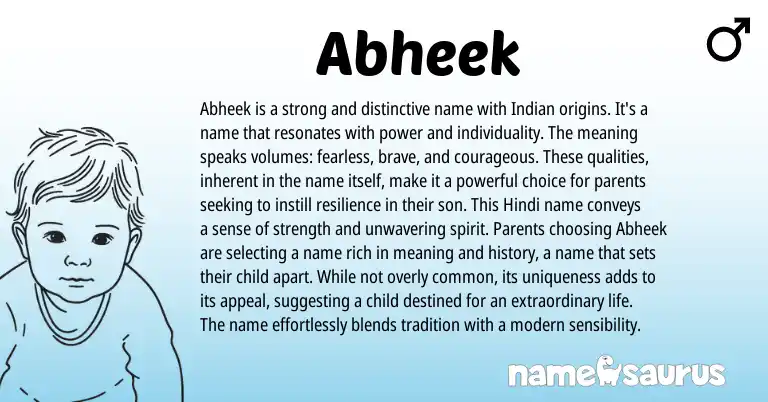 Infographic about Abheek name meaning, Abheek is a name from Indian, Hindi origin(s).