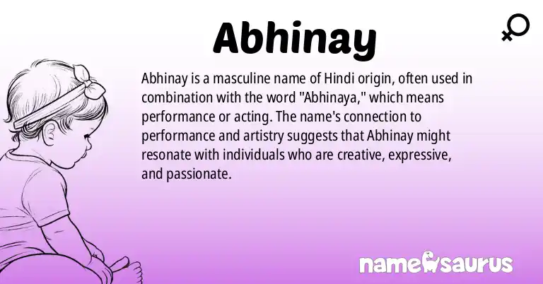 Infographic about Abhinay name meaning, Abhinay is a name from Hindi origin(s).
