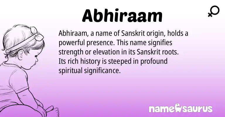 Infographic about Abhiraam name meaning, Abhiraam is a name from Sanskrit origin(s).