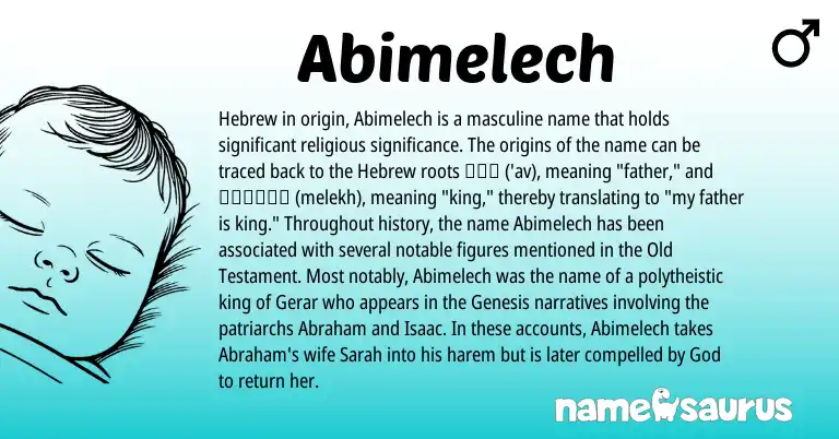 Infographic about Abimelech name meaning, Abimelech is a name from Hebrew origin(s).