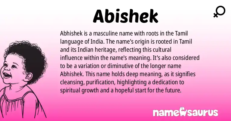 Infographic about Abishek name meaning, Abishek is a name from Tamil, Indian origin(s).