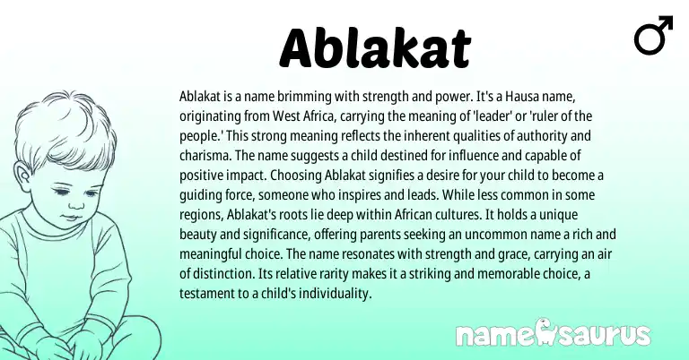 Infographic about Ablakat name meaning, Ablakat is a name from Hausa, African, Western origin(s).