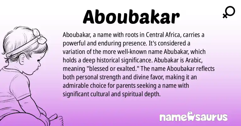 Infographic about Aboubakar name meaning, Aboubakar is a name from Central African origin(s).