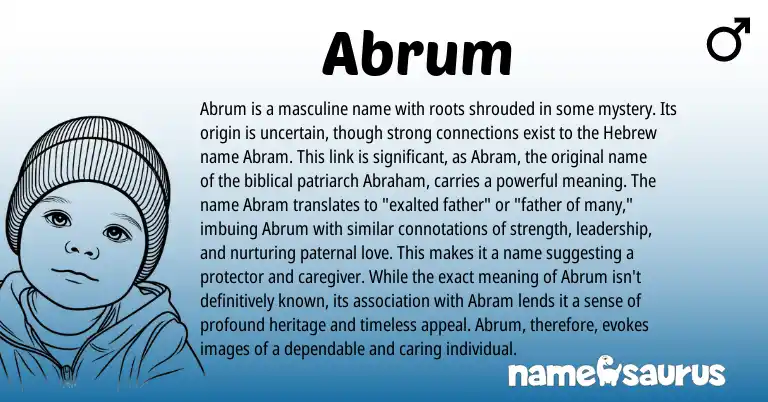 Infographic about Abrum name meaning, Abrum is a name from Hebrew origin(s).
