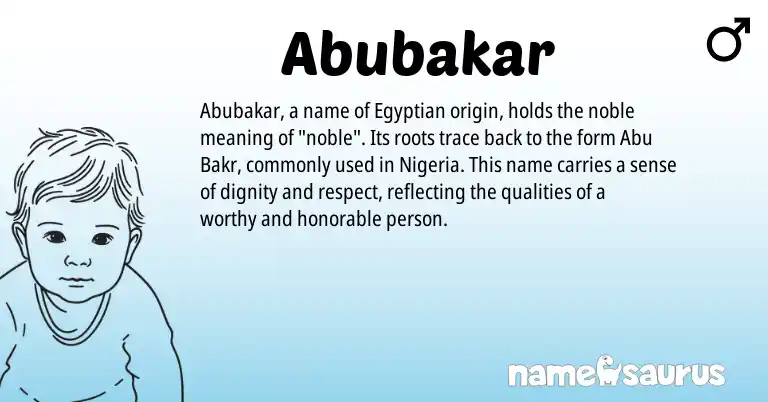 Infographic about Abubakar name meaning, Abubakar is a name from Egyptian, Nigeria origin(s).