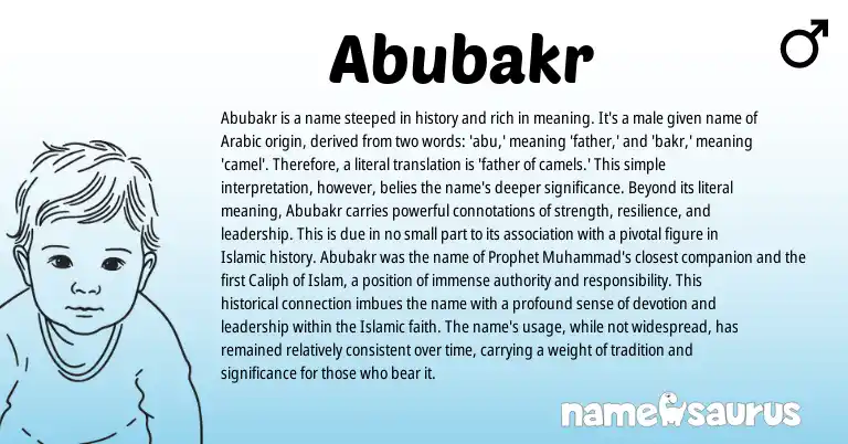 Infographic about Abubakr name meaning, Abubakr is a name from Arabic origin(s).