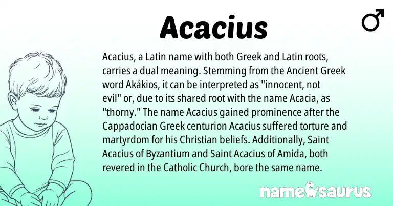 Infographic about Acacius name meaning, Acacius is a name from Ancient Greek, Latin, Greek origin(s).