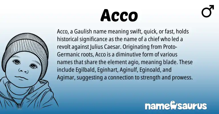 Infographic about Acco name meaning, Acco is a name from Germanic, Gaulish origin(s).