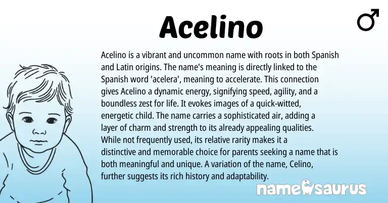 Infographic about Acelino name meaning, Acelino is a name from Italian, Spanish origin(s).