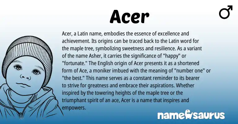 Infographic about Acer name meaning, Acer is a name from English, Latin origin(s).