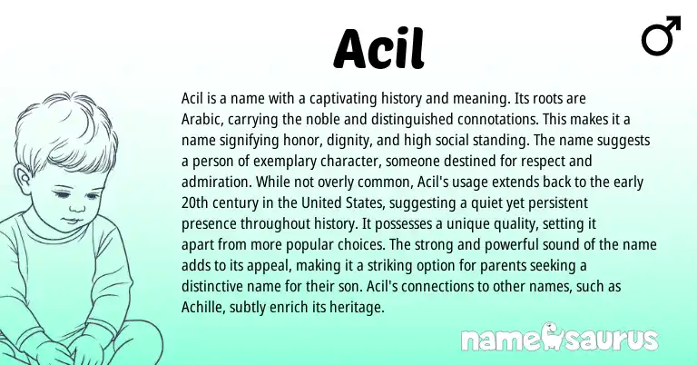 Infographic about Acil name meaning, Acil is a name from Turkish, Arabic origin(s).
