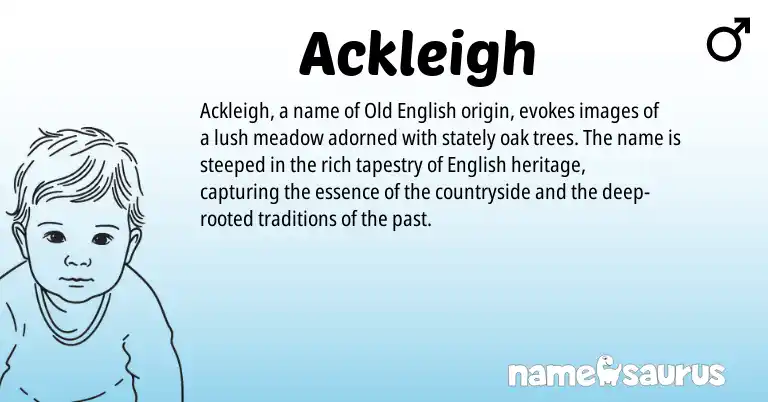 Infographic about Ackleigh name meaning, Ackleigh is a name from Old English, English origin(s).