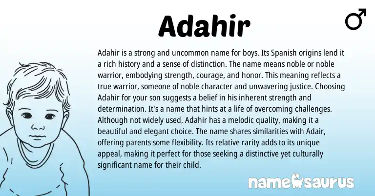 Infographic about Adahir name meaning, Adahir is a name from Latin, Spanish origin(s).