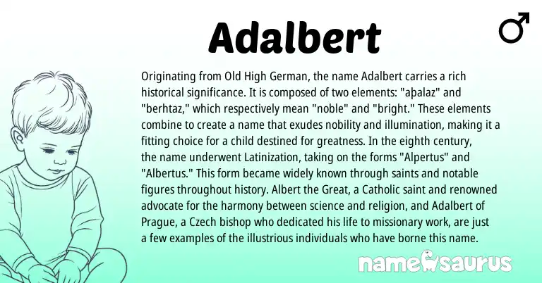 Infographic about Adalbert name meaning, Adalbert is a name from Old High German, Czech origin(s).