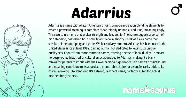 Infographic about Adarrius name meaning, Adarrius is a name from African, American origin(s).