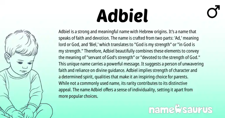 Infographic about Adbiel name meaning, Adbiel is a name from Hebrew origin(s).