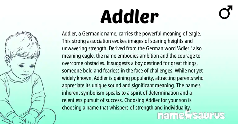 Infographic about Addler name meaning, Addler is a name from Germanic, English origin(s).