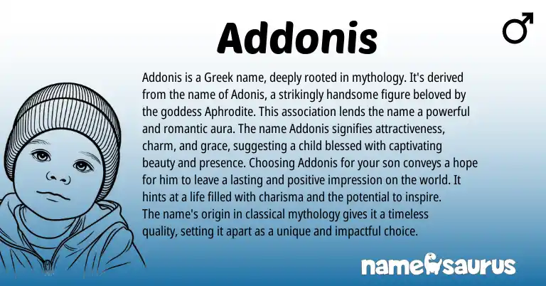 Infographic about Addonis name meaning, Addonis is a name from Greek origin(s).