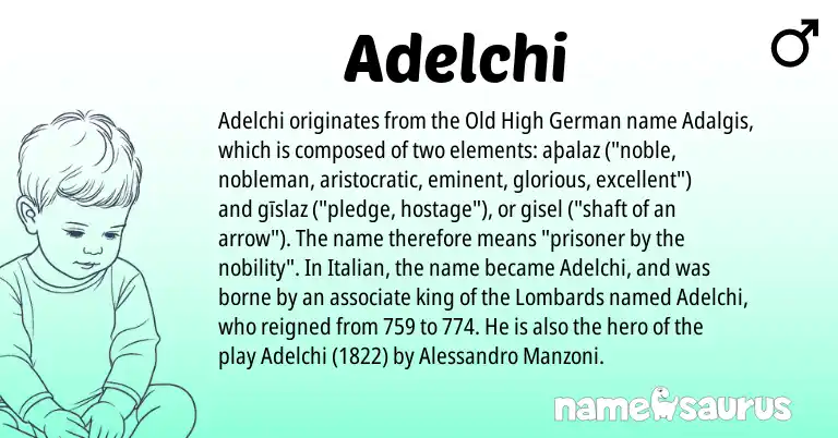 Infographic about Adelchi name meaning, Adelchi is a name from Old High German, Italian origin(s).