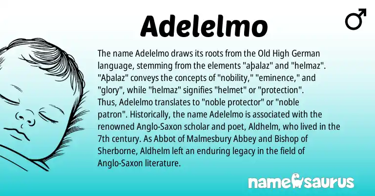 Infographic about Adelelmo name meaning, Adelelmo is a name from Old High German, Anglo-Saxon origin(s).