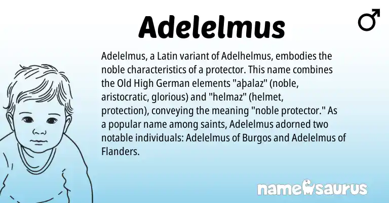 Infographic about Adelelmus name meaning, Adelelmus is a name from Old High German, Latin origin(s).