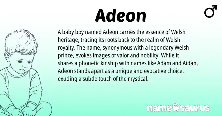 Infographic about Adeon name meaning, Adeon is a name from Welsh origin(s).