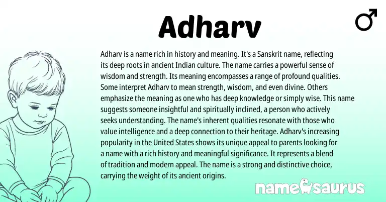 Infographic about Adharv name meaning, Adharv is a name from Sanskrit, Persian origin(s).