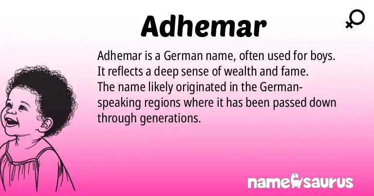 Infographic about Adhemar name meaning, Adhemar is a name from German origin(s).