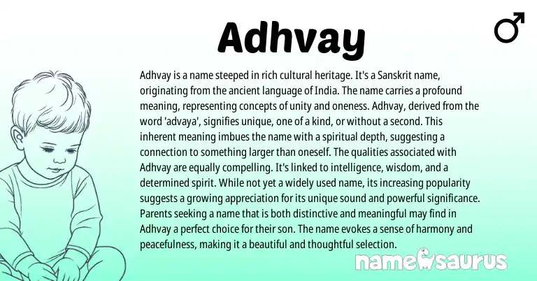 Infographic about Adhvay name meaning, Adhvay is a name from Indian, Sanskrit origin(s).