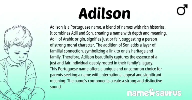 Infographic about Adilson name meaning, Adilson is a name from Brazilian, Portuguese, Arabic origin(s).