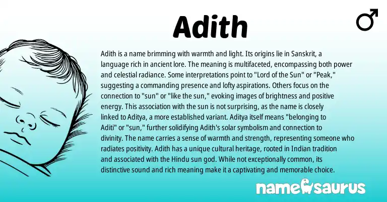 Infographic about Adith name meaning, Adith is a name from Sanskrit origin(s).