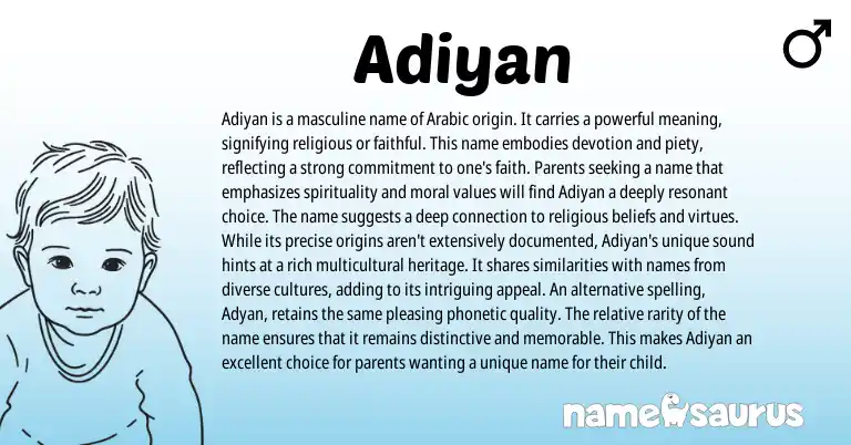 Infographic about Adiyan name meaning, Adiyan is a name from Arabic origin(s).