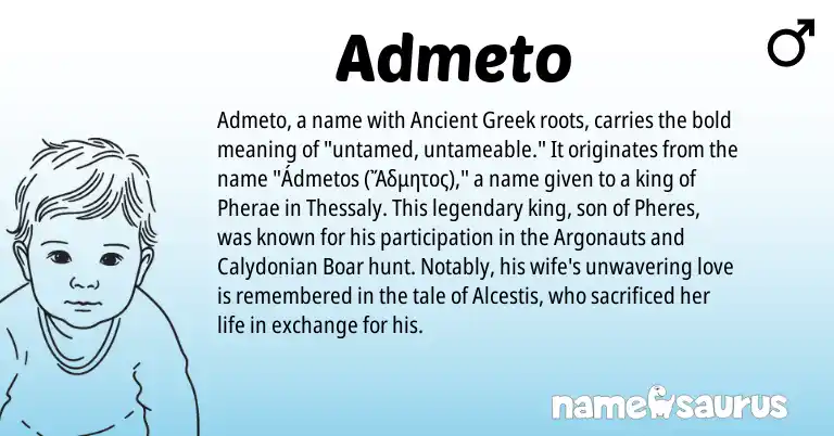 Infographic about Admeto name meaning, Admeto is a name from Ancient Greek origin(s).