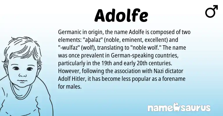 Infographic about Adolfe name meaning, Adolfe is a name from German, Germanic origin(s).